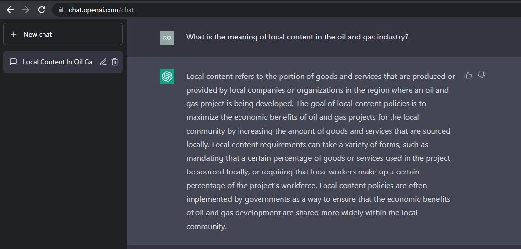 What is the meaning of local content in the oil and gas industry?
